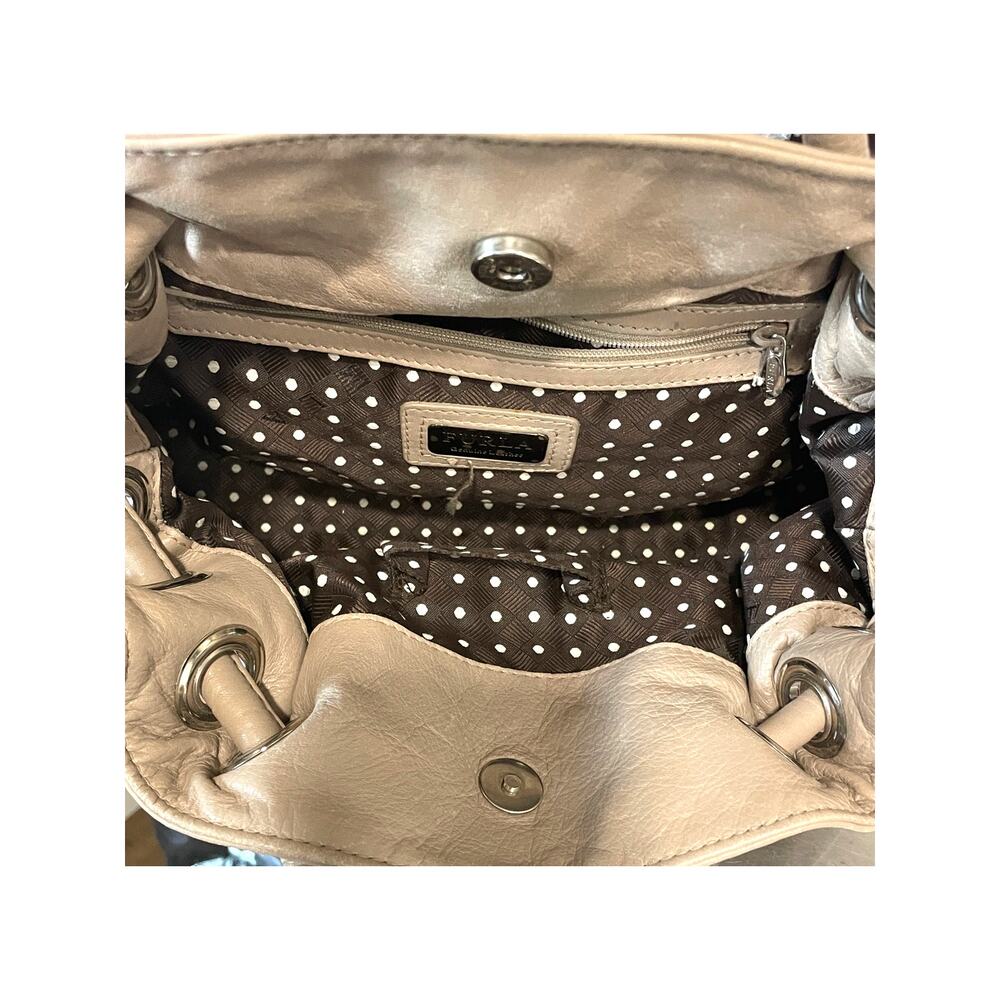 Furla Taupe Leather Top Handle Bag Designer Handbag Silver Embellishments - Picture 6 of 13